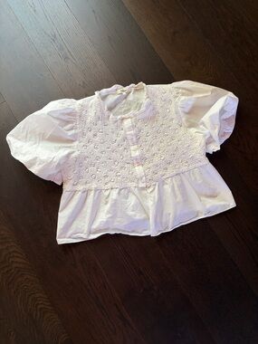 White Embroidered Puff-Sleeve Top